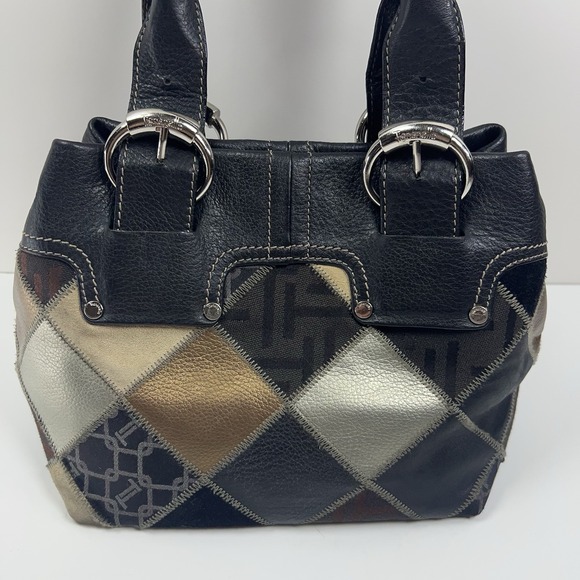 TIGNANELLO Leather Bucket Purse Metallic Patchwork Silver Buckles Black Studded - Picture 12 of 16